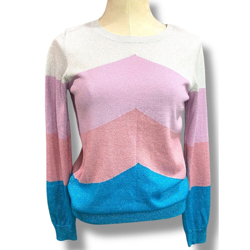 Medium INC International Concepts Womens Color Block Metallic Sweater